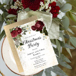 Invitation Glam Burgundy Rose Fête de Noël Florale<br><div class="desc">Roses floraux chic et élégant,  rouge foncé et bordeaux,  avec perles de semence sur un cadre sépia plus éclatant "Christmas Party" design de fête de Noël par Holiday Hearts Designs.</div>