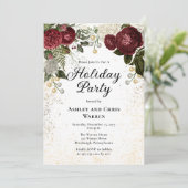 Invitation Glam Burgundy Rose Floral Fête de Noël (Debout devant)