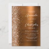 Invitation Glam Burnt Orange Brushed Metal QR Code Wedding (Devant)