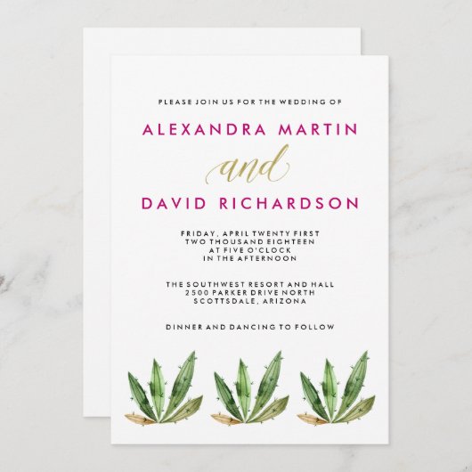 Invitation Glam Cactus Mariage (Devant / Derrière)