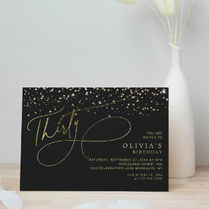 Invitation Glam Calligraphy Black Gold Confetti 30e anniversa