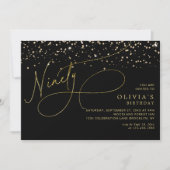 Invitation Glam Calligraphy Black Gold Confetti 90e anniversa (Devant)
