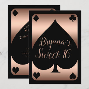 Invitation Glam Casino Gold & Black Spade Rose Sweet 16 Party