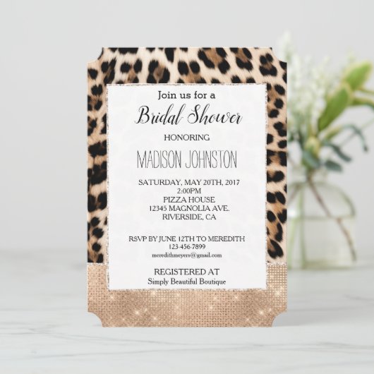 Invitation Glam Champagne Glitz Crème Leopard (Debout devant)