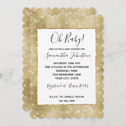 Invitation Glam Champagne Gold Glitzy Sparkie (Devant / Derrière)
