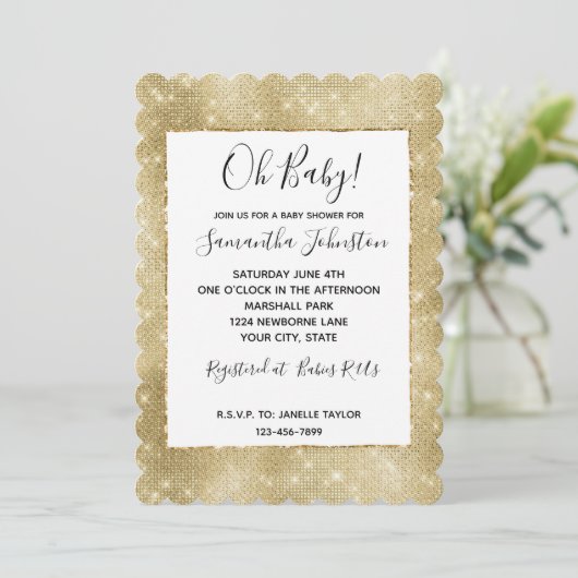 Invitation Glam Champagne Gold Glitzy Sparkie (Debout devant)