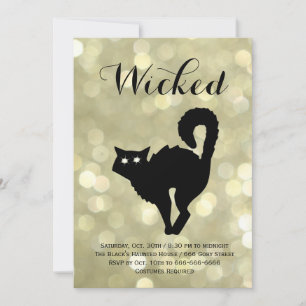 Invitation Glam Chat noir sur Gold Halloween Costume Party