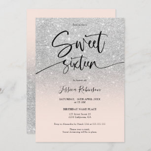 Invitation Glam chic argent parties scintillant ombre girly r