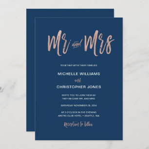 Invitation Glam Chic Marine & Rose Gold Mr & Mrs Wedding Invi