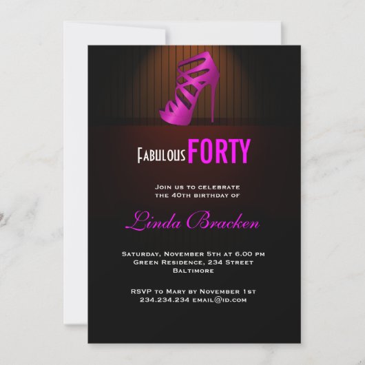 Invitation Glam Chic Pink High Heel Fabulous Quarty Invitatio (Devant)