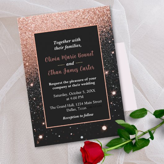 Invitation glam chic rose gold Glitter gold frame wedding