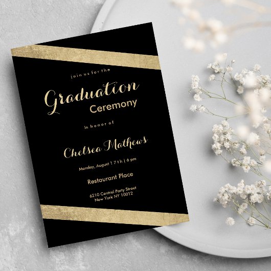 Invitation Glam classe or noir géométrique Graduation