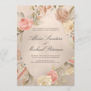Invitation Glam Classy Peachy or main peint Mariage Rose