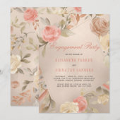 Invitation Glam Coral Gold Fiançailles Florales de luxe (Devant / Derrière)