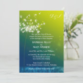 Invitation Glam Dandelions Blue Green Ombre Mariage (Debout devant)