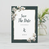 Invitation Glam dark green gold white orchid Save The Date (Debout devant)