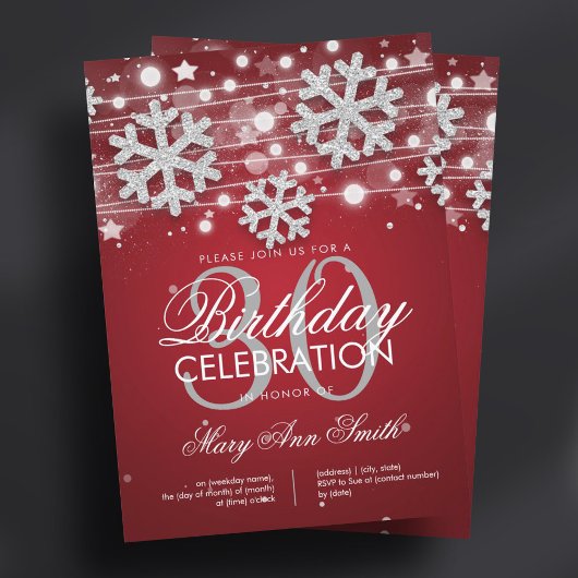Invitation Glam de Parties scintillant d'hiver Silver Red 30t