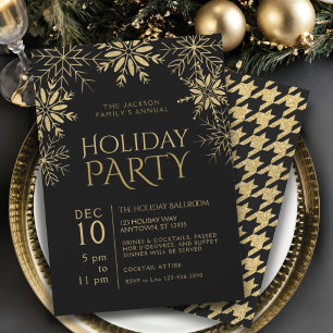 Invitation Glam de vacances Gold & Black Houndstooth Snowflak