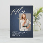 Invitation Glam Denim Diamonds Bleu Blanc 50e Anniversaire Ph (Debout devant)