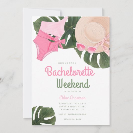 Invitation Glam d'été rose | Fin de semaine de bachelorette (Devant)