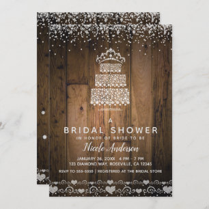 Invitation Glam Diamond Bling Gâteau Tiara & Fête des mariées