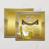Invitation Glam Diamond Gold High Heels 50e fête d'anniversai (Devant / Derrière)