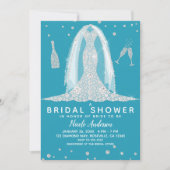 Invitation Glam Diamond Mariage Robe Fête des mariées Turquoi (Devant)