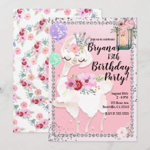Invitation Glam Diva Llama Princess Anniversaire