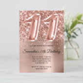 Invitation Glam doré Rose de la Glitterie Sparkly 11e anniver (Debout devant)