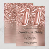 Invitation Glam doré Rose de la Glitterie Sparkly 11e anniver (Devant / Derrière)