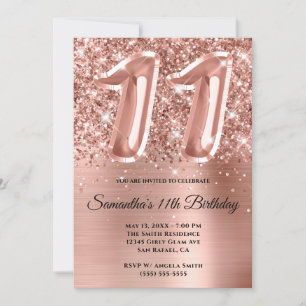 Invitation Glam doré Rose de la Glitterie Sparkly 11e anniver