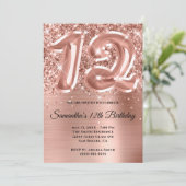 Invitation Glam doré Rose de la Glitterie Sparkly 12e anniver (Debout devant)