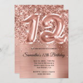 Invitation Glam doré Rose de la Glitterie Sparkly 12e anniver (Devant / Derrière)