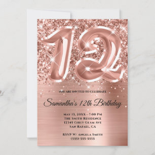 Invitation Glam doré Rose de la Glitterie Sparkly 12e anniver