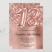 Invitation Glam doré Rose de la Glitterie Sparkly 18e anniver (Devant / Derrière)