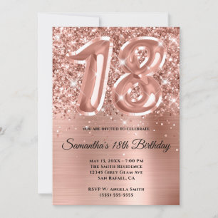 Invitation Glam doré Rose de la Glitterie Sparkly 18e anniver