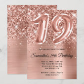 Invitation Glam doré Rose de la Glitterie Sparkly 19e anniver (Devant / Derrière)