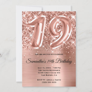 Invitation Glam doré Rose de la Glitterie Sparkly 19e anniver