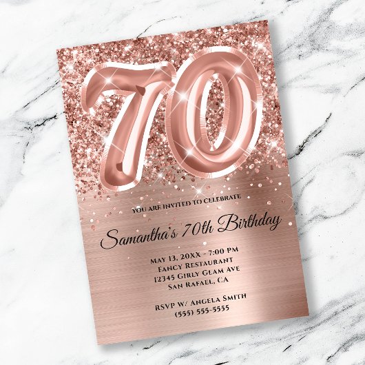 Invitation Glam doré Rose de la Glitterie Sparkly 70e anniver