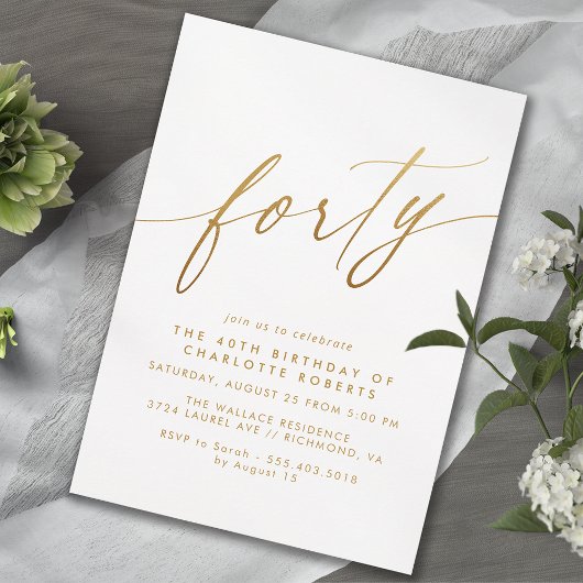 Invitation Glam doux blanc et or | 40e anniversaire moderne