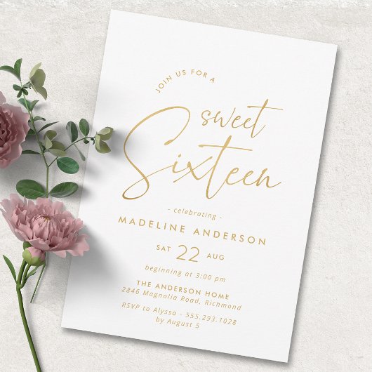 Invitation Glam doux | White and Gold Sweet 16e anniversaire