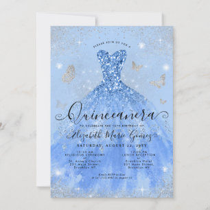 Invitation Glam Dusty Blue Silver Parties scintillant Gown Qu