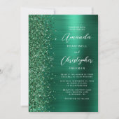 Invitation Glam Emerald Green en métal brossé QR Code Mariage (Devant)