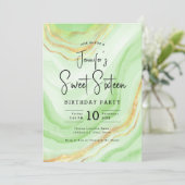 Invitation Glam Emerald Green Marble Parties scintillant Swee (Debout devant)