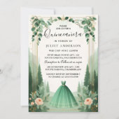 Invitation Glam Emerald Green Quinceanera (Devant)