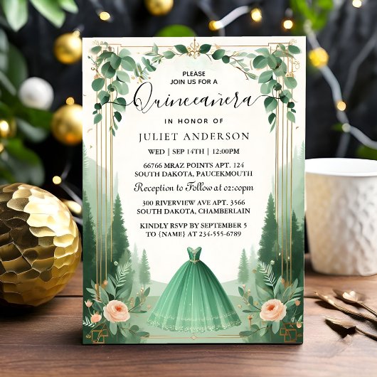 Invitation Glam Emerald Green Quinceanera