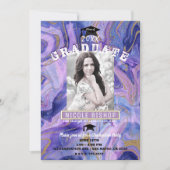Invitation Glam en marbre d'or violet fête de graduation (Devant)