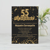 Invitation Glam espagnol Noir & Or Confetti 55e anniversaire (Debout devant)
