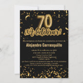 Invitation Glam espagnol Noir & Or Confetti 70e anniversaire (Devant)