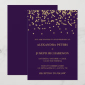 Invitation Glam Faux Gold Confetti et Deep Purple Mariage (Devant / Derrière)
